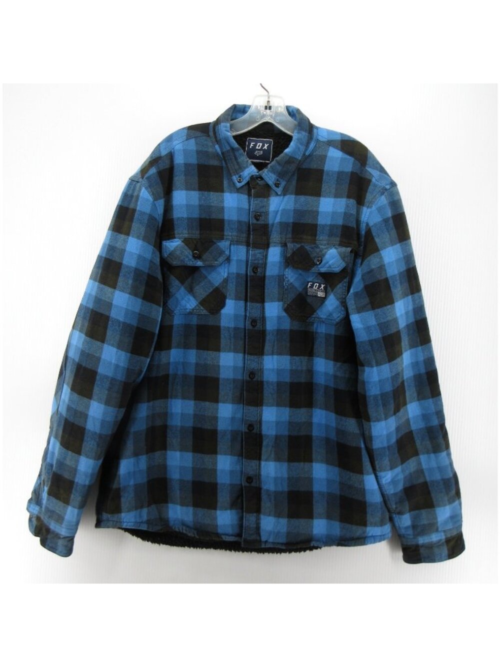 Fox Racing Jacket XL Blue Flannel Sherpa Lined Plaid Button Up Shirt